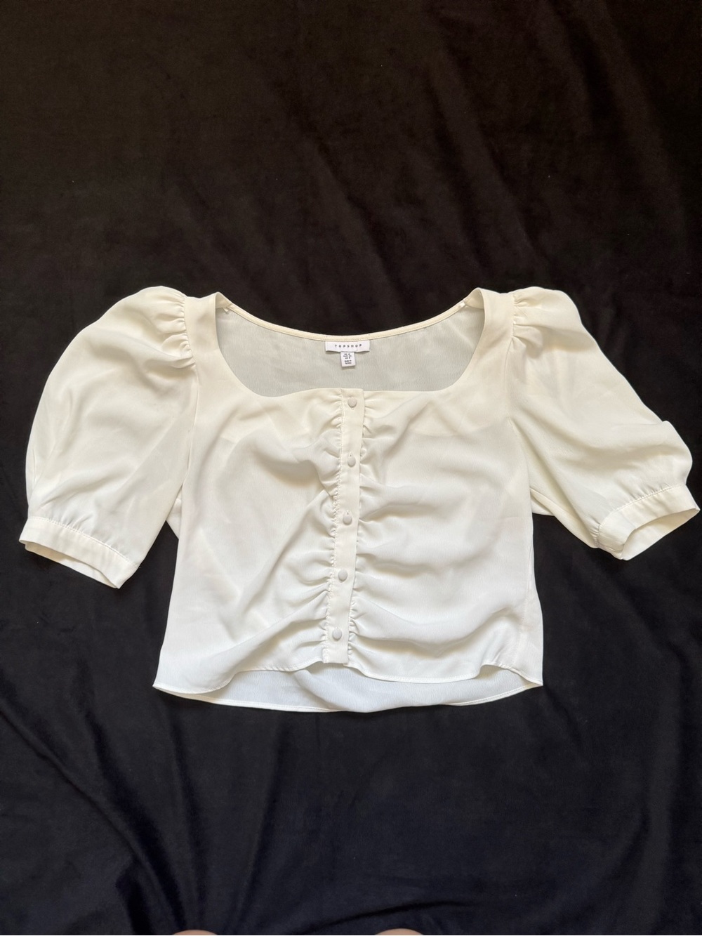 Topshop Cream Puff-Sleeve Button-Front Blouse